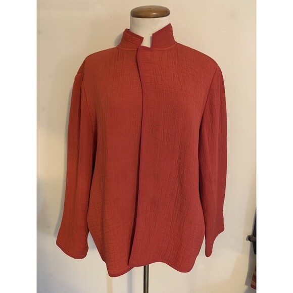 Eileen Fisher Jacket Womans Small Red Textured Rayon/Silk Open Front Magnet - Picture 1 of 8